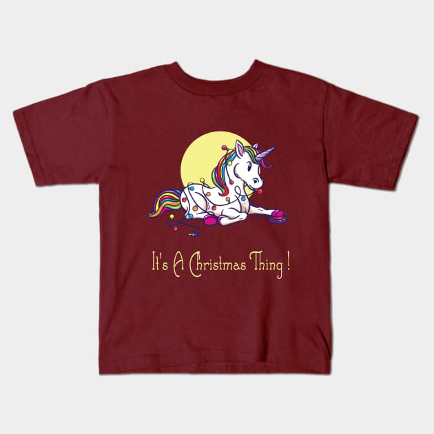 Unicorn Christmas Lights Kids T-Shirt by Design Seventytwo